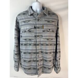 Cinch Mens Aztec button down Gray Fleece Shirt Jacket Shacket Medium Stretch